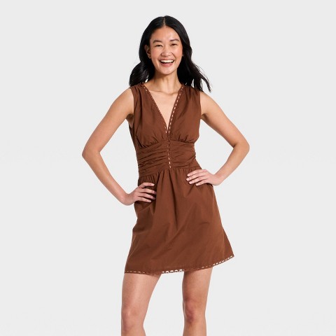 Женские платья A New Day Women's Lace Trim Mini Dress - A New Day™ Brown S