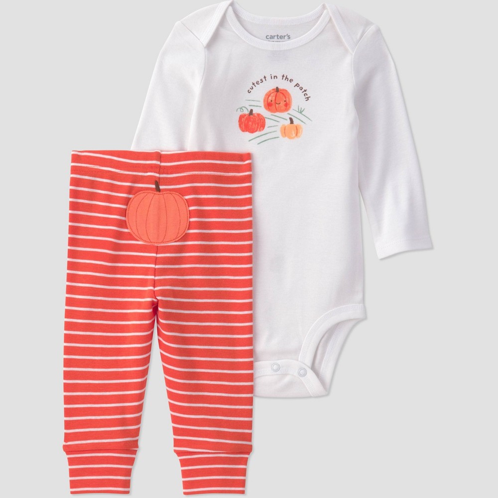 Carter's Just One You® Baby Halloween 2pc Cutest Pumpkin In The Patch Bodysuit and Pants Set - White Newborn