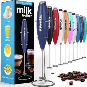 PowerLix Milk Frother Handheld Battery Operated Electric Whisk Foam Maker For Coffee With Stainless Steel Stand Included - 1 of 4