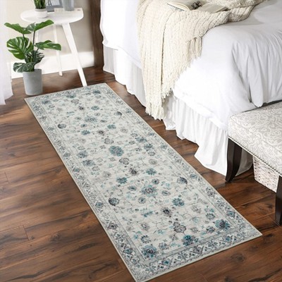 Luxury Floral Area Rug Ultra Soft Non Slip Stain Resistant Indoor Mat Machine Washable Low Pile Vintage Carpet
