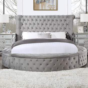 Gaiva 87" King Bed Gray Velvet - Acme Furniture