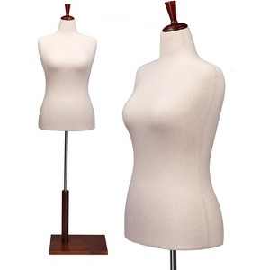 VINGLI Female Dress Form, Mannequin Torso Body with Adjustable Wood Stand for Dress Display Clothes Design, Pinnable Manikin