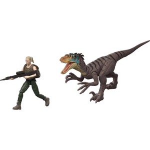 Jurassic World Rebirth Zora Bennett & Velociraptor Figures Pack, Movie Authentic 3.75 Inch Scale - 1 of 4