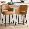 Set of 2 Edwin 25.5" Contemporary Armrest Upholstered Faux Leather With Matte Black Metal Legs Counter Height Barstools-Maison Boucle - 2 of 4