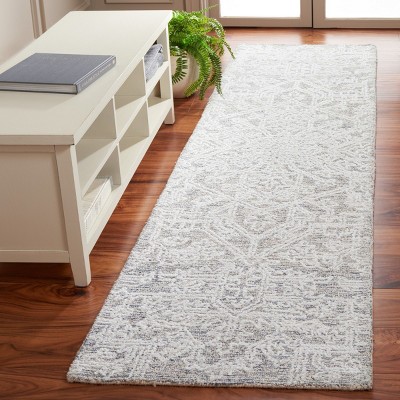 Ivory and Grey Tufted Wool Runner Rug, 9 ft.