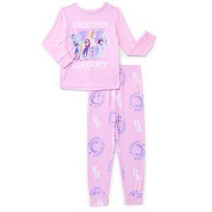 Unicorn Academy Girls 2-Piece Long Sleeve Pajama Set, Pink Top and ...