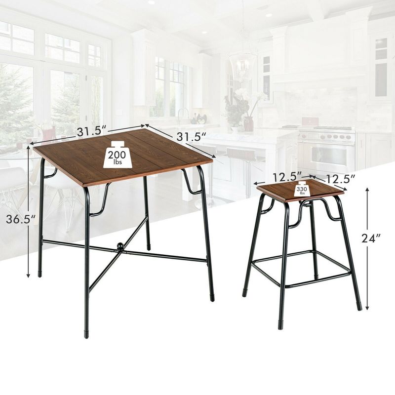 Costway 5PCS Bar Table Set Counter Height Dining Set w/ 4 Stools Rustic Brown, 2 of 11