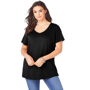 Roaman's Women's Plus Size V Neck Ultimate Tee - 1 of 4