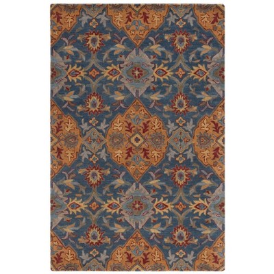 Handmade Blue Wool Tufted Rectangular Area Rug 5' x 8'