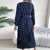 Women's Dot Printed Casual Dress V Neck Long Sleeve Tie Waist Pleated Midi Dress - 4 of 4