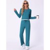 cheibear Women's Long Sleeve Crewneck Drawstring Elastic Waistband Lounge Sets with Pockets - 2 of 4