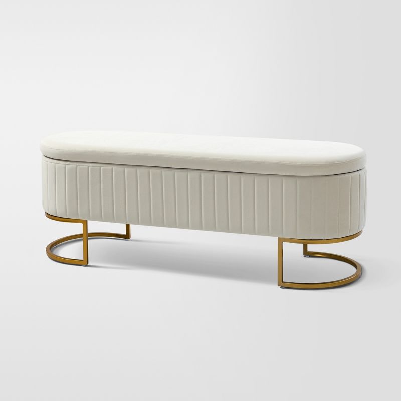 Nuria 49" Wide Modern Upholstered Flip Top Storage Bench with Golden Metal C-shaped Sled Legs for Living Room | ARTFUL LIVING DESIGN, 2 of 10
