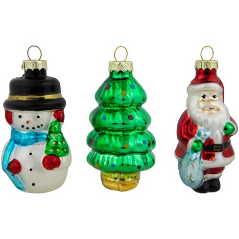 Northlight Set of 3 Red and Green Santa Glass Christmas Ornaments 4.25  (108mm)