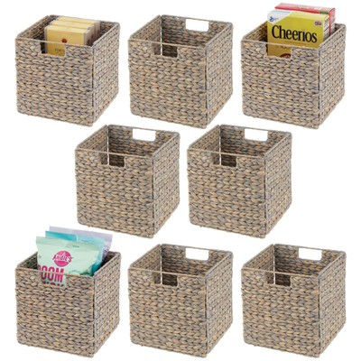 mDesign Woven Hyacinth Kitchen Storage Organizer Basket Bin, 4 Pack, White Wash