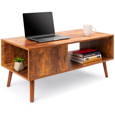 Best Choice Products Wooden Mid-Century Modern Coffee Accent Table Furniture w/ Open Storage Shelf