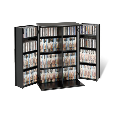 Locking Media Storage Cabinet With Shaker Doors Black Prepac