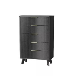 Fluted Dresser w/ Faux Marble Top & 5 Deep Drawers - 47.2" Tall Modern Curved Profile Wooden Chest for Bedroom,Kids Room, Living Room, Hallway - 1 of 1