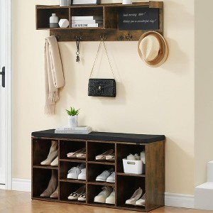 Whizmax Hall Tree Shoe Bench Industrial 6 in 1 Coat/Shoe Rack with 5 Hooks,12 Storage Cubbies with Bookshelf and Small Blackboard,for Entryway,Hallway - 1 of 4