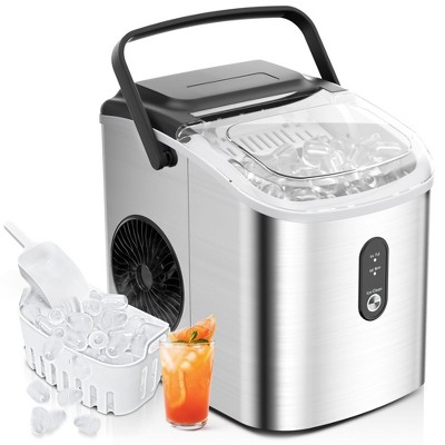 EUHOMY 26.5lbs Stainless Steel Countertop Ice Maker Machine with Handle,  9 Cubes in 6 Mins, Portable Ice Maker with Basket and Scoop