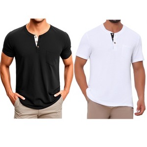 INSPIRE CHIC Men's Summer Short Sleeve Button Basic Henley T-Shirts 2 Packs - 1 of 4