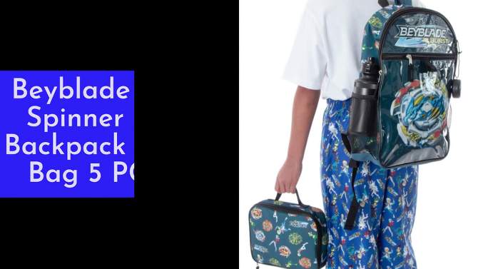 Beyblade Burst Spinner Tops Backpack Lunch Bag Water Bottle 5 PC Mega Set Blue, 2 of 9, play video