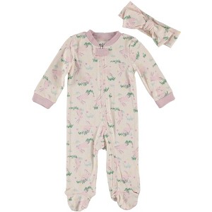 Chick Pea Baby Girl Clothes Footed Pajama Set for Sleep and Play 2 Pack Bunny Pink Rabbit 6-9M - 1 of 2