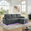 85'' Modern L-Shaped Sectional Sofa Chenille Sofa Bed with Retractable Table, LED Lighting, USB Charging Ports, and Cup Holders - 3 of 4
