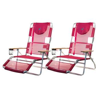 Ostrich Altitude 3-in-1 16 Inch Reclining Beach Chair with 5 Adjustable Chair Positions, Carrying Straps and Cupholder, Pink (2 Pack)