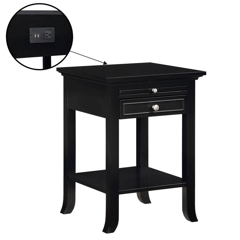 Breighton Home American Heritage Logan Single Drawer End Table with Charging Station and Pull-Out Shelf Black, 1 of 8