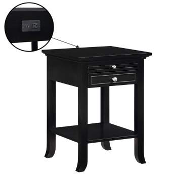 Breighton Home American Heritage Logan Single Drawer End Table with Charging Station and Pull-Out Shelf Black