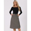 INSPIRE CHIC Women's Casual Solid Faux Suede Pockets Stretch A-line Midi Skirt with Belt - 3 of 4