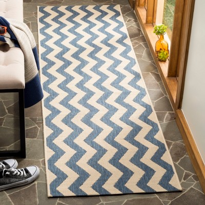Reversible Flat Woven Blue/Beige Synthetic Runner Rug 2'3" x 8'