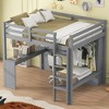 Full Size Loft Bed with L-shaped Desk, Wardrobe and Storage Shelves - 2 of 4