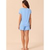 cheibear Women's Summer Soft Short Sleeves Tops with Ruffle Shorts Lounge Pajamas Sets - 3 of 4