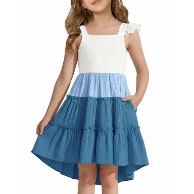 blue butterfly dress target Arshiner Toddler Girls Ruffle Sleeveless High-Low Hem Smocked Dresses Summer Beach Sundress Color Block 6-7 Years : lace face mask and long flowy dresses Prom Dress Style #32983 Size:medium