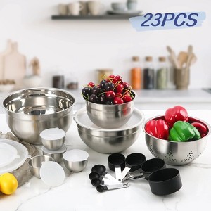 DOMETOUR 23Pcs Stainless Steel Mixing Bowls with Lids Set, Measuring Cups and Spoons, Home Refrigerator and Kitchen Food Storage Organizers - 1 of 4