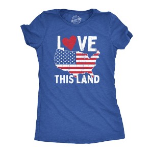 Womens Love This Land T Shirt Awesome Fourth Of July Party Patriotic United States Flag Graphic Tee For Ladies - Crazy Dog Women's T Shirt - 1 of 4