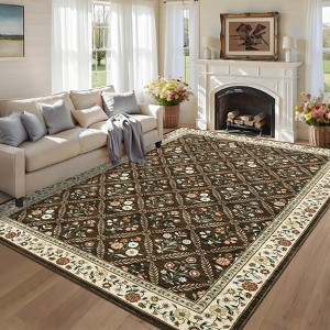 Washable Area Rugs Floral Print Accent Carpet with Non-Slip Backing, Stain-Resistant Farmhouse Floor Cover, Soft Low Pile Indoor Mat - 1 of 4