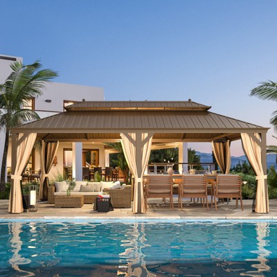 Brown 14' x 22' Aluminum Frame Gazebo with Galvanized Steel Roof