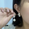 Blossoming Number Five Earrings - Asymmetric Pearl Camellia Design with Symbolic Elegance - 3 of 4