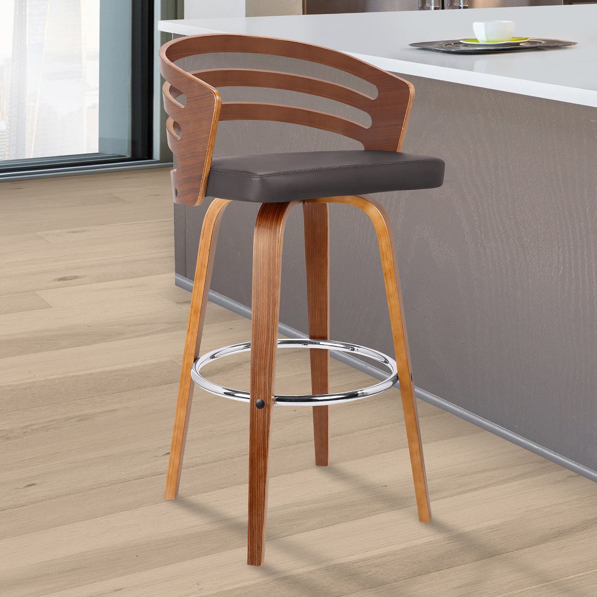 Armen Living Jayden Barstool Walnut and Brown 30 in Seat Height