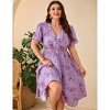 Garvee Women Plus Size Wrap V Neck Midi Dress Short Sleeves High Waist Irregular Hem Summer Casual Dress - 3 of 4