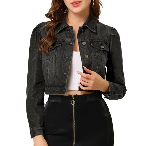 INSPIRE CHIC Women's Basic Puff Sleeve Washed Lightweight Cropped Denim Jacket - 1 of 4