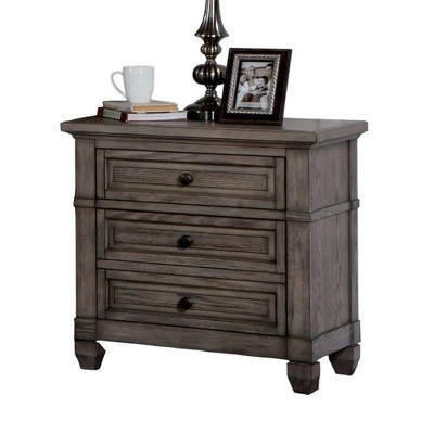 Royal Hampton Nightstand with USB Port and Hidden Drawer, Gray Solid Wood