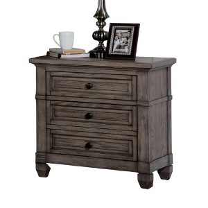 Royal Hampton Nightstand with USB Port and Hidden Drawer, Gray Solid Wood - 1 of 4
