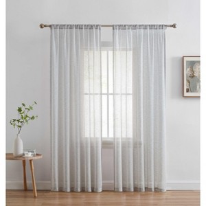 HLC.ME Penelope Faux Linen Textured Privacy Sheer Light Filtering Rod Pocket Curtains Panels, Set of 2 - 1 of 4