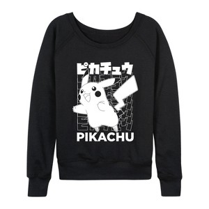 Women's - Pokémon - Pikachu Kanji Lightweight French Terry Wide Neck Long Sleeve Graphic Shirt - 1 of 4