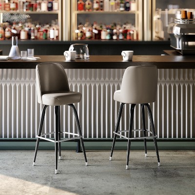 James Beige Vinyl Upholstered Swivel Metal Barstool with Footrest
