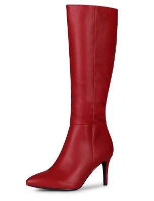BLISSFUL STEP Women's Halloween Pointed Toe Side Zipper Stiletto Heel Knee High Boots