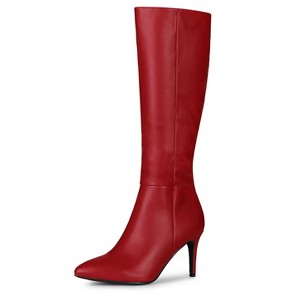 BLISSFUL STEP Women's Halloween Pointed Toe Side Zipper Stiletto Heel Knee High Boots - 1 of 4